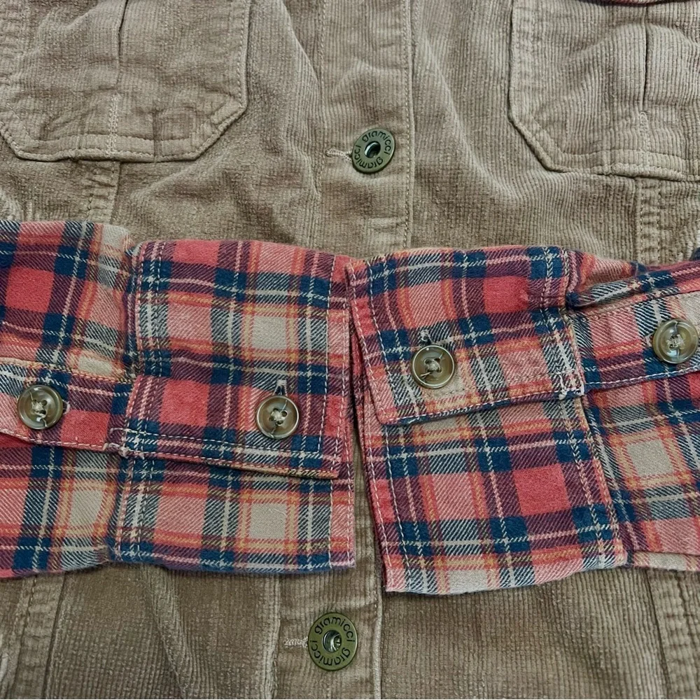 Rustic Fall Brown Cozy Warm Corduroy Utility Jacket Plaid Sleeves Western Barn - Picture 5 of 9